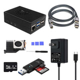 Raspberry Pi 5 Starter Accessories Kit - Includes 128GB Micro SD Card, Turbine Black Case, Low Noise Fan, Mega Heat Sink, 27W PD Power Supply, Micro HDMI to HDMI Cables (Raspberry Pi 5 Not Included)