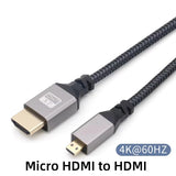 4K Micro HDMI to HDMI Cable 6FT - High-Speed Full HDMI to Micro HDMI Braided Cord, 3D 4K/60Hz, 1080p, Ultra-Durable with 24K Gold-Plated Connectors