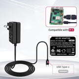 27W Power Supply for Raspberry Pi 5 - PD Adapter USB C 5.1V 5A, Travel-Friendly, Short Circuit Protection, Universal Compatibility, Compact and Portable, Black